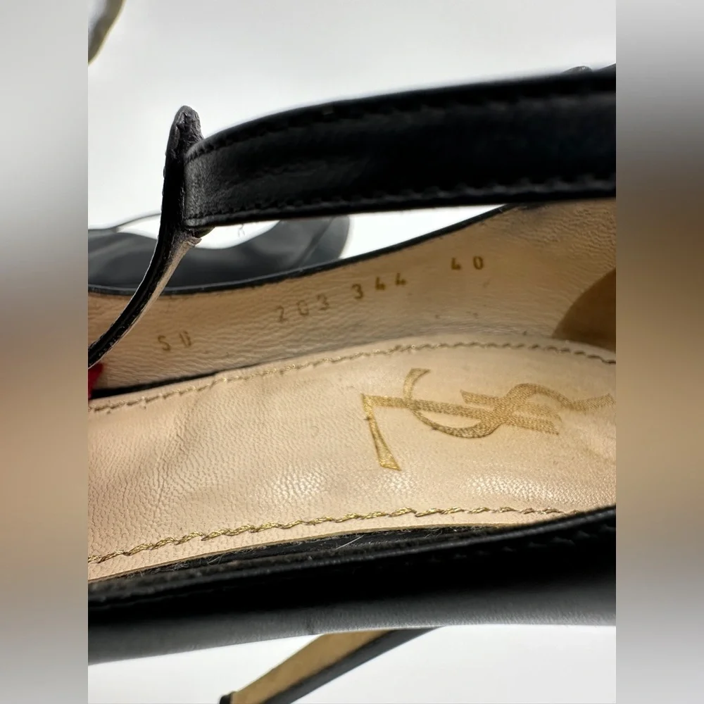 YSL Mary‎ Jane Pumps Black Leather 40 US 10 Yves Saint Laurent Heels Rive Gauche
